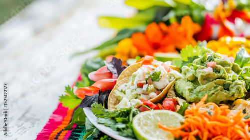 Cinco de Mayo celebration with vibrant tacos and guacamole, perfect for festive background