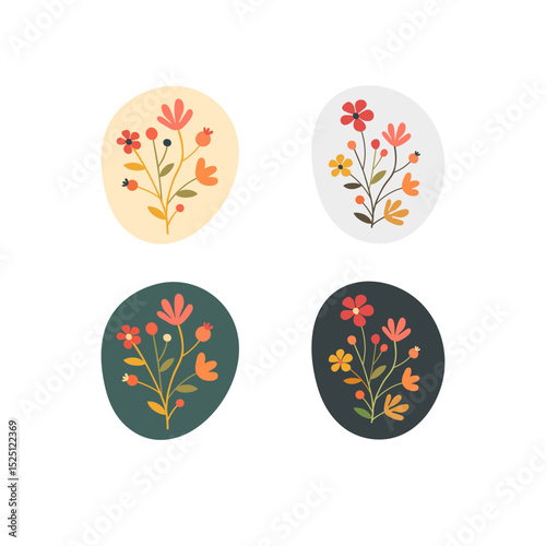 Set of stylized flowers. Vector illustration.