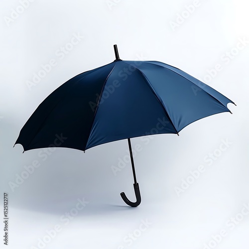 Navy Blue Umbrella Against A Minimalist White Background