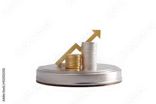 Stacked coin, arrow, growth, finance, investment, silver, gold