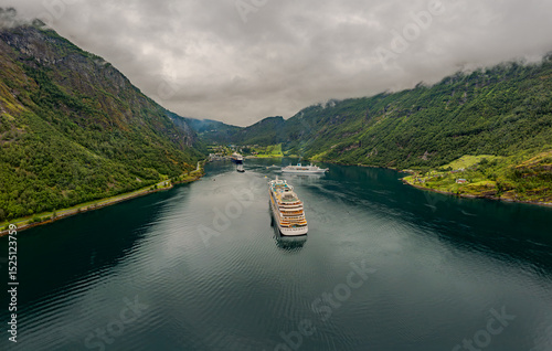 Geiranger fjord, Norway aerial photography. photo