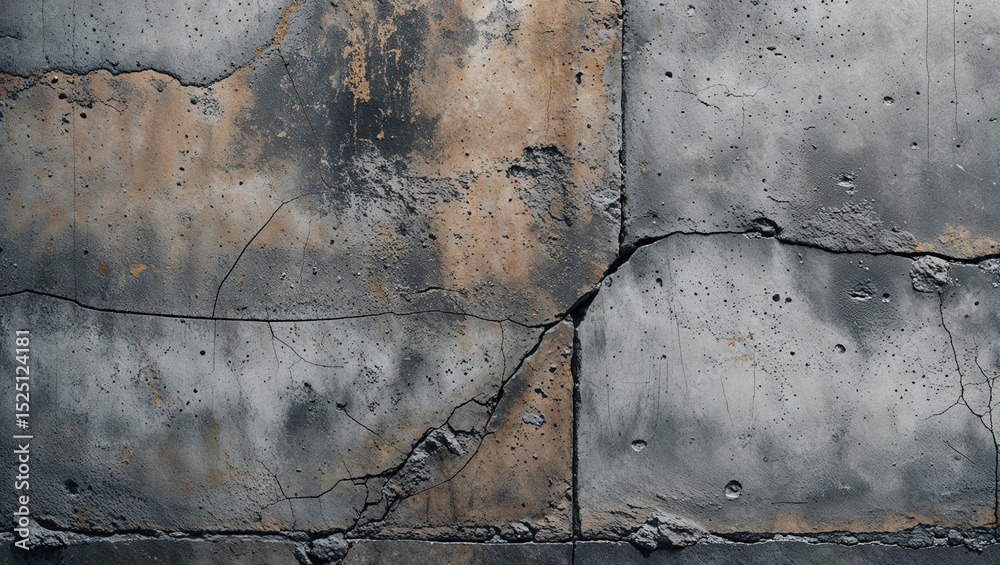 Obraz premium Close up of a weathered and cracked concrete wall showing signs of age and deterioration texture