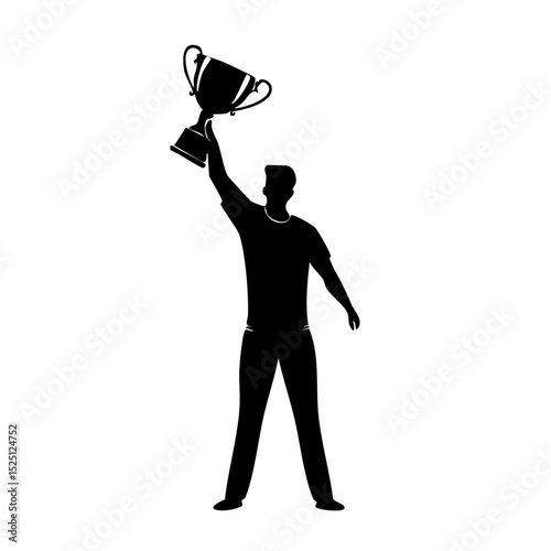 Silhouette of a person holding up a trophy cup celebrating success and victory