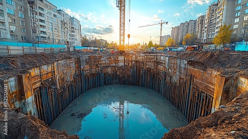 Construction site excavation pit