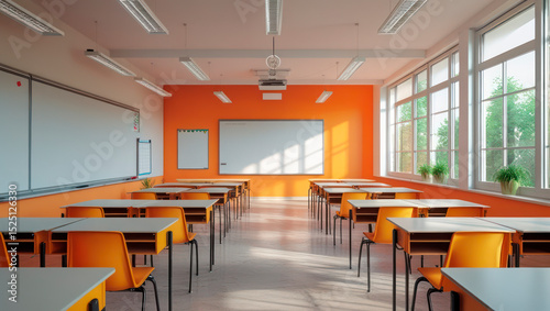 Modern orange empty classroom
