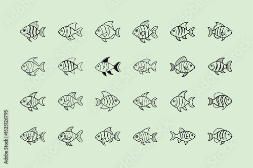 Silver Dollar, aquarium fish line art illustration