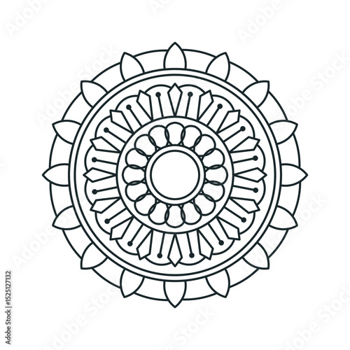 Circular mandala design outline for coloring book