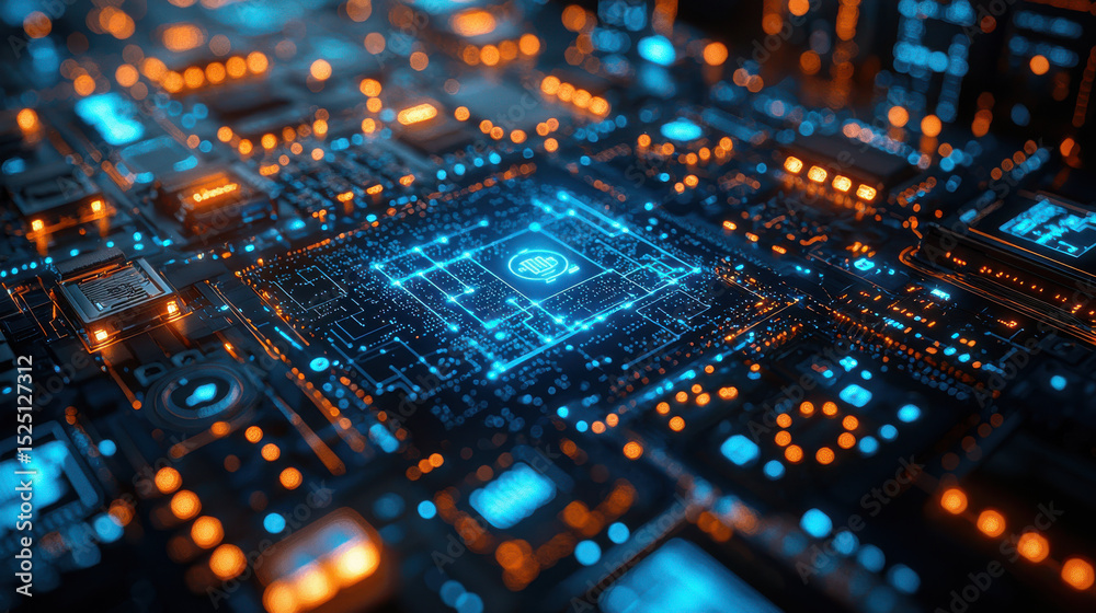 Obraz premium A vibrant tapestry of interconnected blue nodes, representing a vast network of digital data and connections, glows with an ethereal light, forming the perfect backdrop for a dynamic web banner 