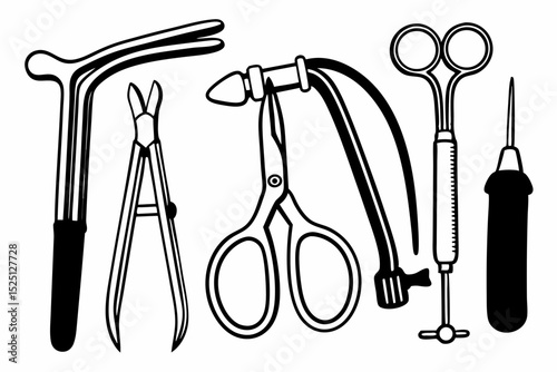 Professional medical instruments cutout, isolated vector illustration