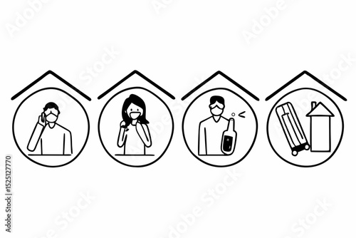 Stay home activities icons transparent background