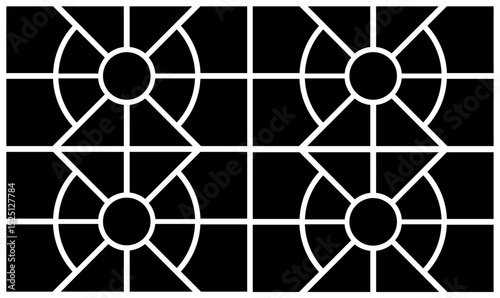 A Black and White Geometric Pattern with Grid and Radial Designs. blank collage frame photo part or picture Vector mockup. frame. picture college. picture frames.