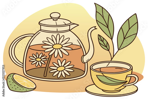 Elegant teapot and cup illustration