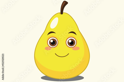 Smiley cartoon yellow pear fruit illustration with a happy face