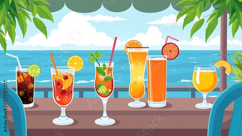 Tropical cocktails by the oceanside deck