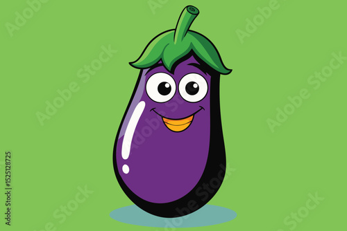 Here's a cheerful cartoon eggplant illustration, a funny vector character for fresh fruit and vegetable designs