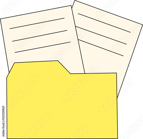 Editable Vector Illustration of File Folder Icons in Multiple States with Paper Documents for Office and Business Use
