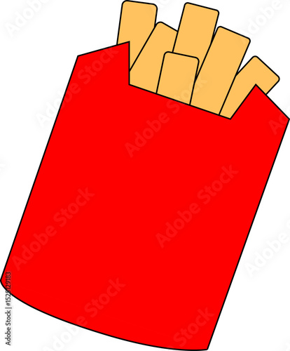 Vector Illustration of French Fries in Red Packaging – Fast Food Snack Icon for Menu Design, Restaurant, and Culinary Projects