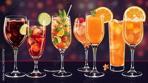 A collection of refreshing summer cocktails in elegant glassware