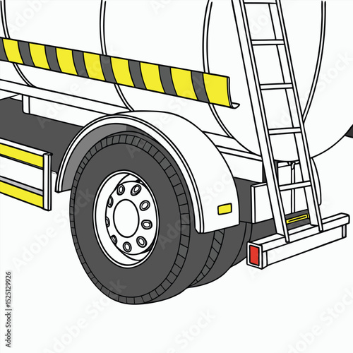 Detailed Close-up of Fuel Tanker Truck Wheel with Yellow Safety Markings – Vector Art, Adobe Illustrator Artwork
