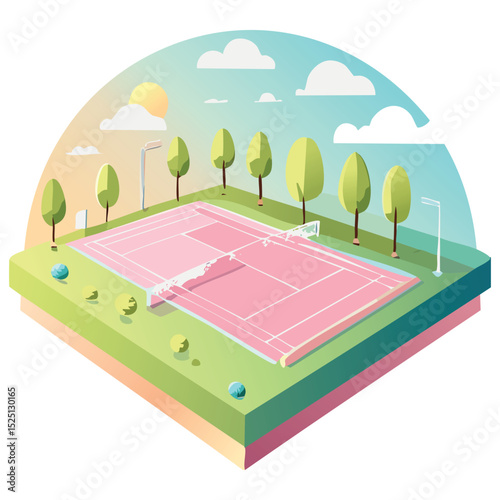 Tennis Court Illustration Vector 2D