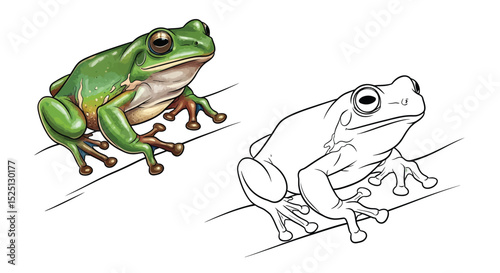 Bleating Tree Frog Coloring Page with Full Color and Outline Frogs for Learning Fun