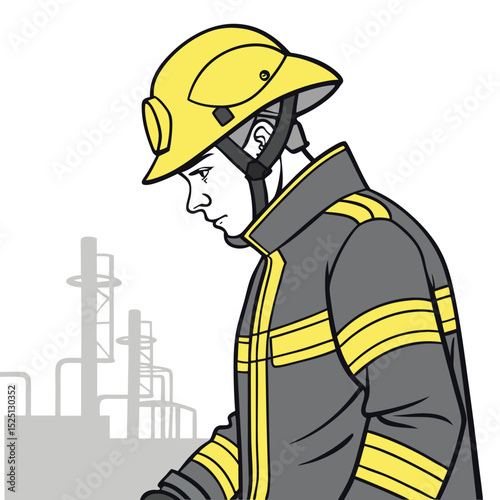 Refinery Worker in Yellow Safety Gear – Industrial Vector Illustration - Adobe Illustrator Artwork