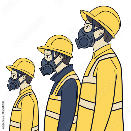 Group of Refinery Workers in Yellow Safety Gear – Industrial Vector Illustration - Adobe Illustrator Artwork
