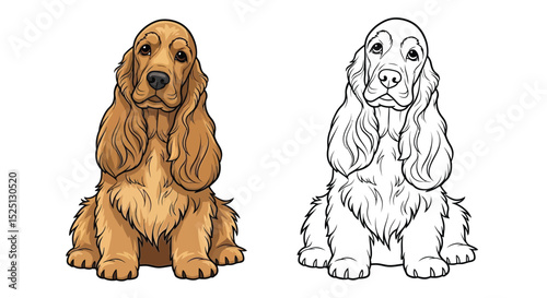 Cocker Spaniel Coloring Page Featuring Detailed Realistic Color and Crisp Outline Art