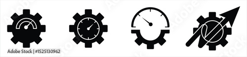 Engine performance icon set. Speedometer, tachometer icon set. Performance concept on white background. vector stock.