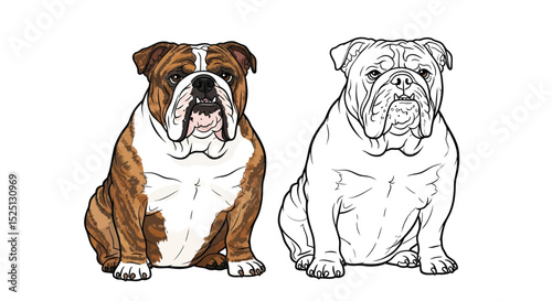 English Bulldog Coloring Page Featuring Detailed Realistic Color and Crisp Outline Art