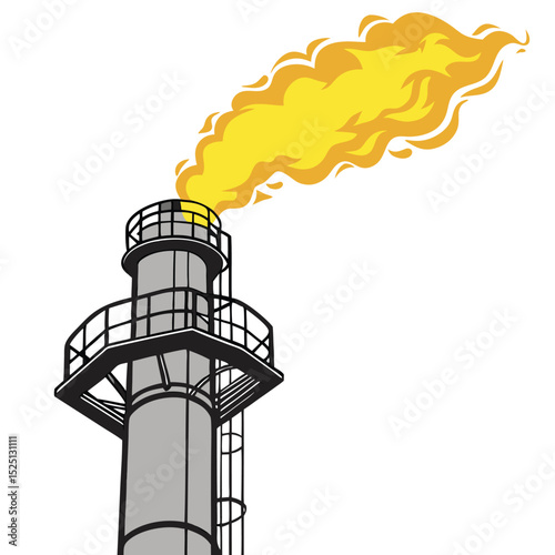 Close-Up of Gas Flare with Yellow Flames – Vector Industrial Illustration - Adobe Illustrator Artwork