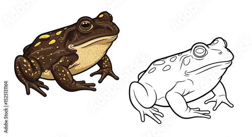 Giant Burrowing Frog Coloring Page with Full Color and Outline Versions for Fun