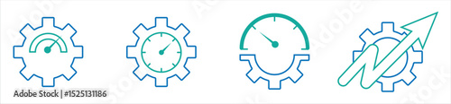 Engine performance icon set. Speedometer, tachometer icon set. Performance concept on white background. vector stock.