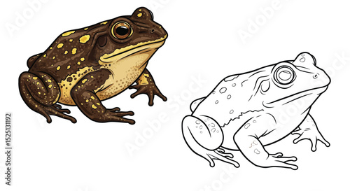 Giant Burrowing Frog Coloring Page Featuring Detailed Full Color and Crisp Outline Art