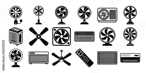 Air conditioner icons hvac system graphics set