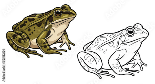 Spotted Grass Frog Coloring Page with Full Color and Outline Amphibians Fun