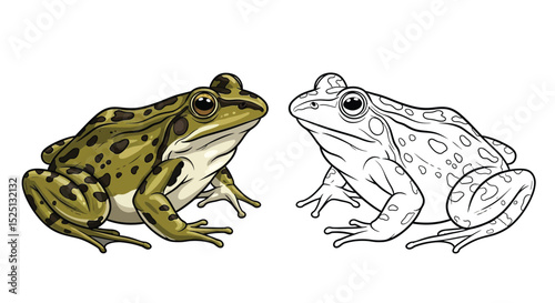 Spotted Grass Frog Coloring Page Featuring Detailed Full Color and Crisp Outline Art