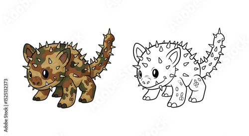 Thorny Devil Lizard Coloring Page Featuring Detailed Full Color and Clean Outline Version
