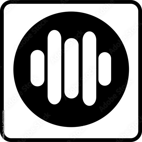 Voice search logo – sound waves icon in black circle with square frame.
