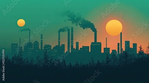 A minimalist illustration of a green industrial revolution concept.
