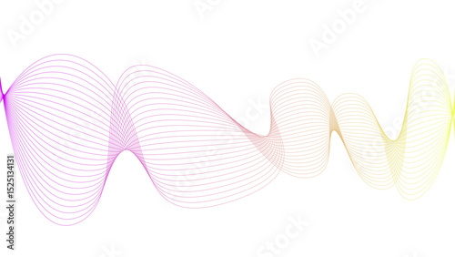 Vector curvy abstract line art wavy flowing dynamic colorful lines white background in concept music or sound, wave, wind, information flow