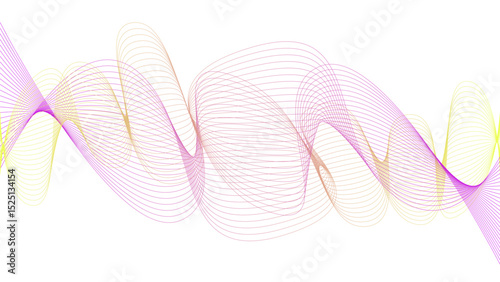 Vector curvy abstract line art wavy flowing dynamic colorful lines white background in concept music or sound, wave, wind, information flow