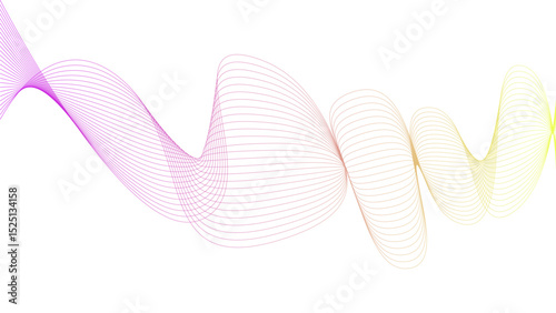Vector curvy abstract line art wavy flowing dynamic colorful lines white background in concept music or sound, wave, wind, information flow