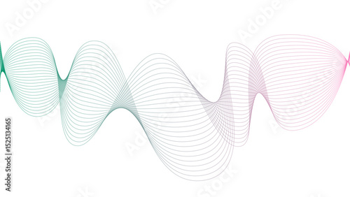 Vector curvy abstract line art wavy flowing dynamic colorful lines white background in concept music or sound, wave, wind, information flow