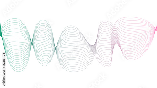 Vector curvy abstract line art wavy flowing dynamic colorful lines white background in concept music or sound, wave, wind, information flow