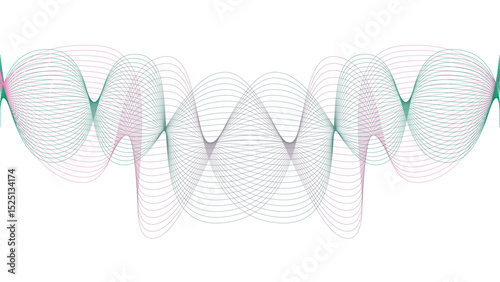 Vector curvy abstract line art wavy flowing dynamic colorful lines white background in concept music or sound, wave, wind, information flow
