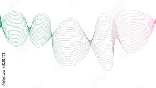 Vector curvy abstract line art wavy flowing dynamic colorful lines white background in concept music or sound, wave, wind, information flow