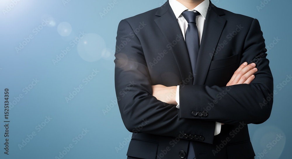 Confident Executive: An assertive businessman exudes confidence, his arms crossed, against a backdrop of sophisticated simplicity. Capturing the essence of executive professionalism and poise. Confident Executive: An assertive businessman exudes confidence, his arms crossed, against a backdrop of sophisticated simplicity. Capturing the essence of executive professionalism and poise.