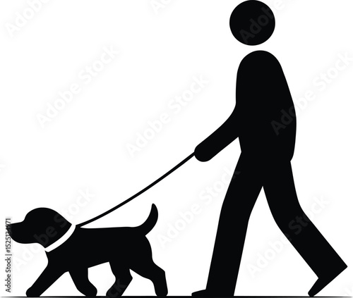 Man Walking Dog Silhouette – Outdoor Pet Activity Adobe Illustrator Artwork