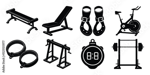 Fitness Equipment Icons Gym Workout Gear and Accessories Illustrations